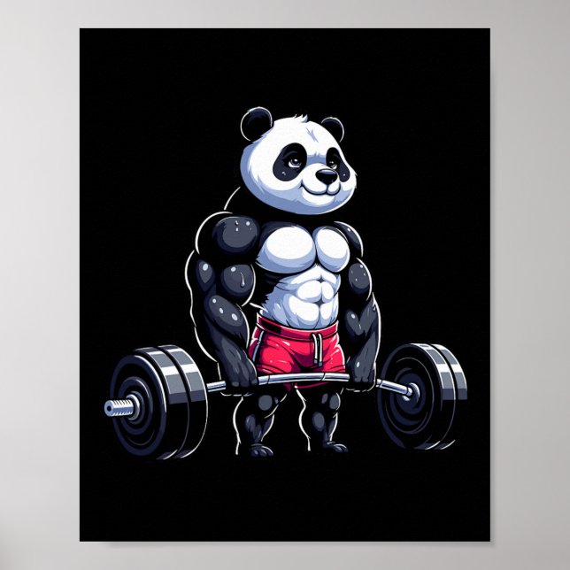 Póster Gracioso Gimnasio Panda Bodybuilder Halterofilia M (Frente)