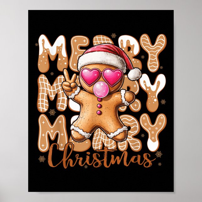Póster Gracioso Gingerbread Cookie Signo de Paz Merry Mer (Frente)