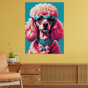 Póster Gracioso Glam Poodle rosa en tonos