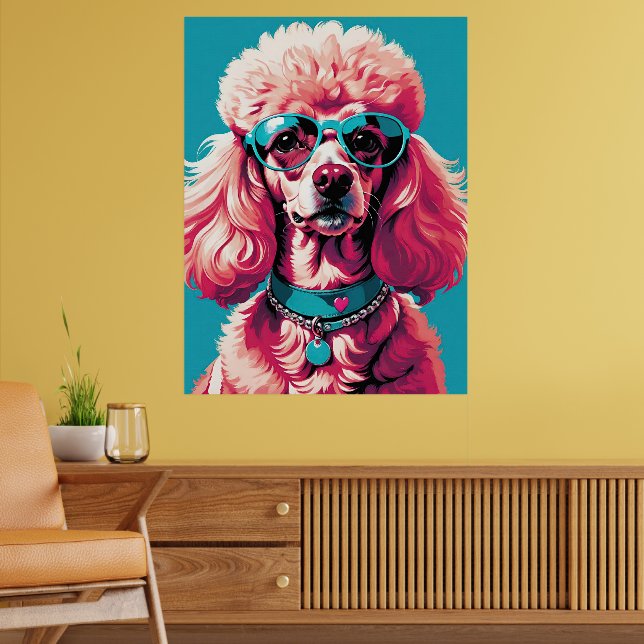 Póster Gracioso Glam Poodle rosa en tonos (Salón 2)