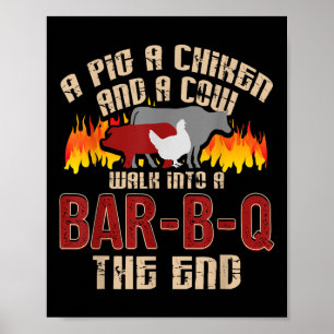 Póster Gracioso Grilling Bbq Shirq Pig Chicken Cow Bbq Lo