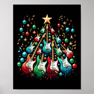 Póster Gracioso Guitar Santa Hat Christmas Tree Guitar Mu