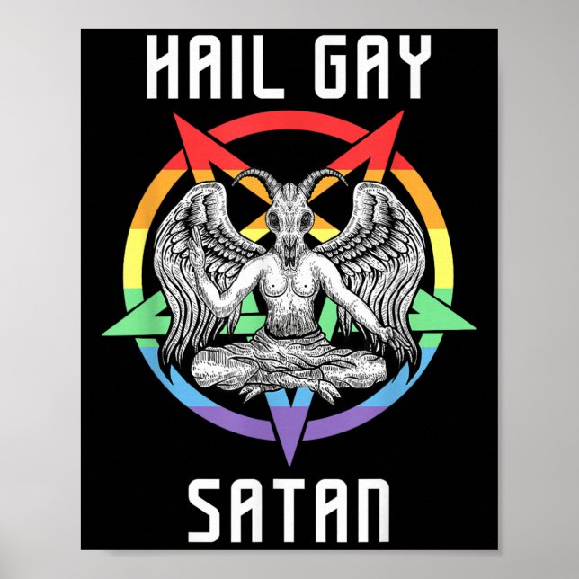 Póster Gracioso Hail Gay Satan Lgbt Gótico Gay Pride Baph (Frente)