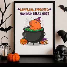 Póster Gracioso Halloween Capybara Mago Witch Cauldron