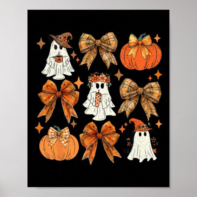 Póster Gracioso Halloween Fall Coquette Bow Pumpkin Cute  (Frente)