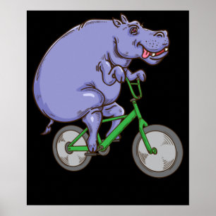 Póster Gracioso Hippo Montando Bicicleta Hippopótamo Niño