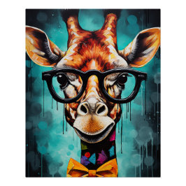 Póster Gracioso Hipster Giraffe Zoo Animales de vida silv