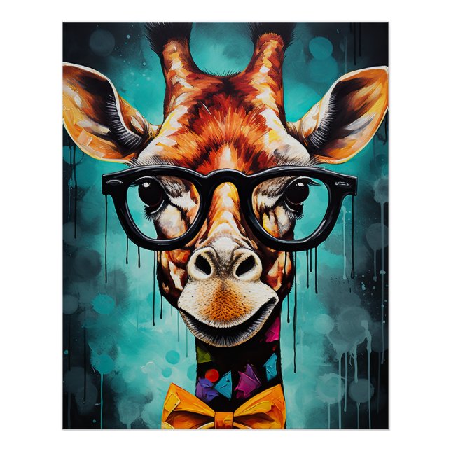 Póster Gracioso Hipster Giraffe Zoo Animales de vida silv (Anverso)