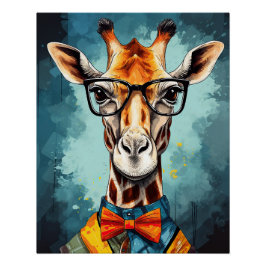 Póster Gracioso Hipster Giraffe Zoo Animales de vida silv