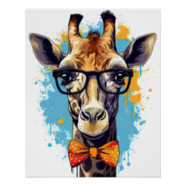 Póster Gracioso Hipster Giraffe Zoo Animales de vida silv