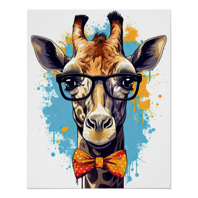 Póster Gracioso Hipster Giraffe Zoo Animales de vida silv (Anverso)