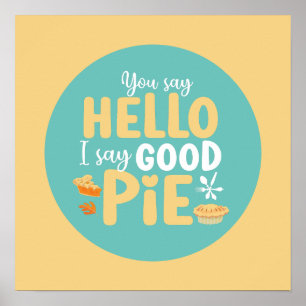 Póster Gracioso Hola Buen Pie Pastel Cocina Typografía Ar