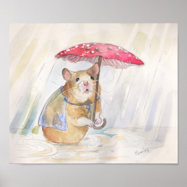 Póster Gracioso hongo Rainy Day Hamster (Frente)