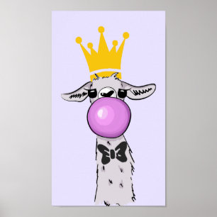 Póster Gracioso Ilustracion de Llama que sopla una burbuj