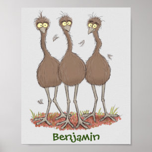 Póster Gracioso ilustracion del trío de emu australiano p