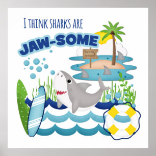 Póster Gracioso jawsome Shark Surfboard Beach Kids