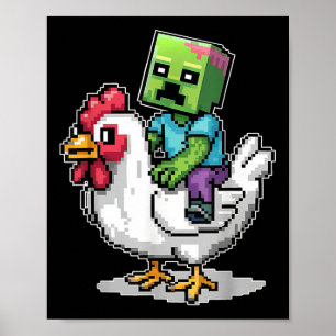 Póster Gracioso Jockey Pixel Montando Jockey De Pollo En 
