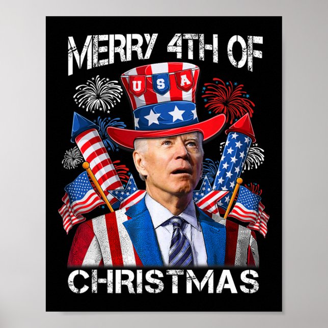 Póster Gracioso Joe Biden 4 De Julio De Navidades (Frente)