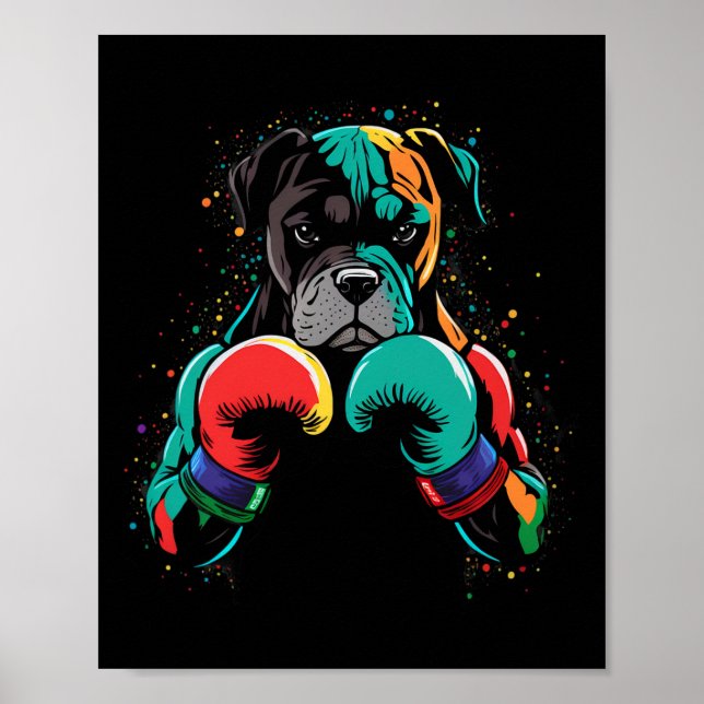 Póster Gracioso Kickboxing O Boxeo De Boxeo Perro Hombres (Frente)