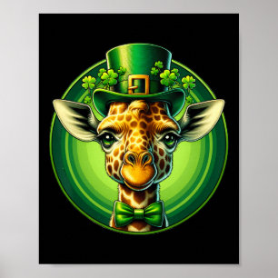 Póster Gracioso Leprechaun Giraffe St Patricks Day Niños 