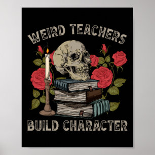 Póster Gracioso libro de esqueletos Floral Skull profesor