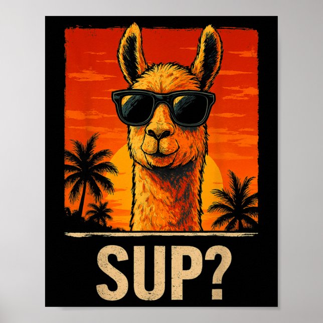 Póster Gracioso Llama Sup Meme Sunset Beach Guay Hombres (Frente)