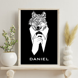 Póster Gracioso lobo hipster con negro esmoquin personali