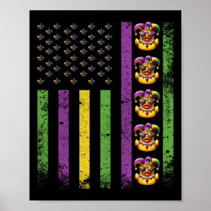 Póster Gracioso Mardi Gras Ducks Bandera De Ee.Uu. Pato D