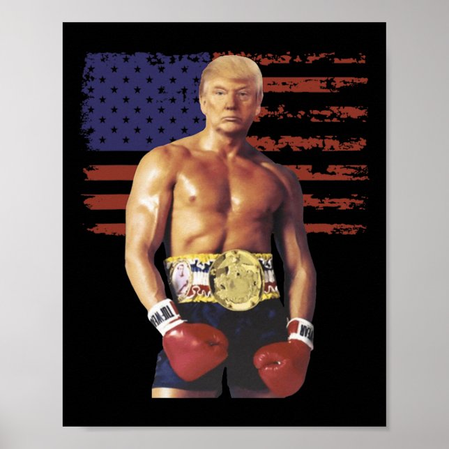 Póster Gracioso meme de boxeo en Trump con rock en boxead (Frente)