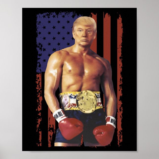 Póster Gracioso meme de boxeo en Trump con rock en boxead (Frente)