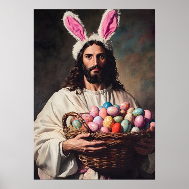 Póster Gracioso Meme de Jesucristo Conejito de Pascua (Frente)