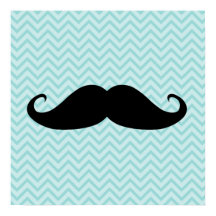 Gracioso Mustache Negro Y Patrón De Chevron Azul