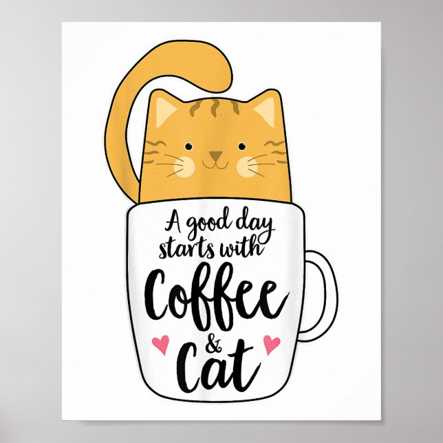 Póster Gracioso Naranja Cat Coffee Mug Cat Lover (Frente)