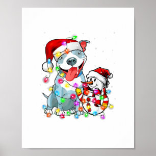Póster Gracioso Navidad de Perro Pitbull Tee Snowman Xmas