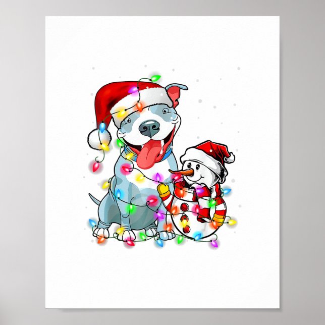 Póster Gracioso Navidad de Perro Pitbull Tee Snowman Xmas (Frente)