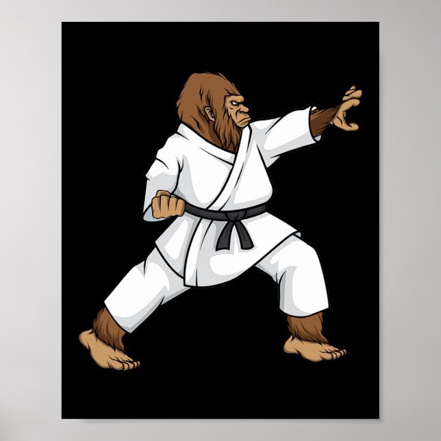 Póster Gracioso Ninja Bigfoot Haciendo Karate Con Samurai (Frente)