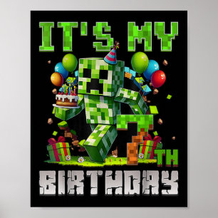 Póster Gracioso niño de 7 años 7 años Pixel Art Gamer Boy