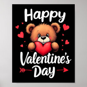 Póster Gracioso Oso De Teddy Con Corazón Para Día de San 