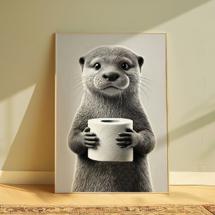 Póster Gracioso Otter Bathroom Art Black and White Animal