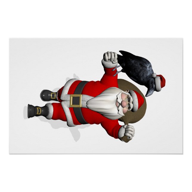 Póster Gracioso Papá Noel con Raven Común (Anverso)