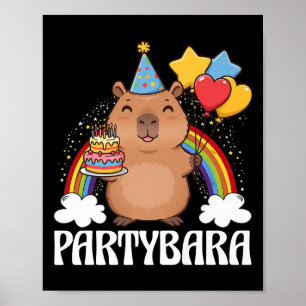 Póster Gracioso Partybara Capybara Niños felices cumpleañ