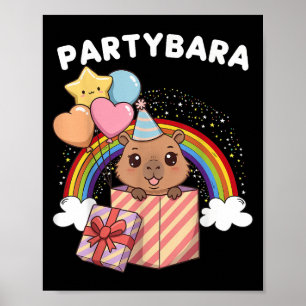 Póster Gracioso Partybara Capybara Niños felices cumpleañ