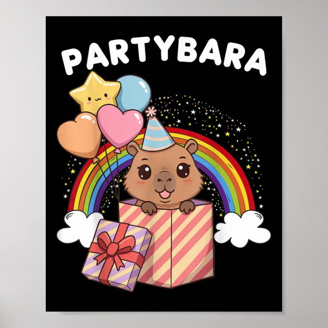 Póster Gracioso Partybara Capybara Niños felices cumpleañ (Frente)