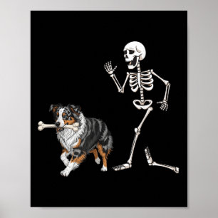 Póster Gracioso Pastor Australiano De Halloween Y Skeleto