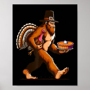 Póster Gracioso Peregrino Sasquatch Yeti Y Pumpkin Pie Gr