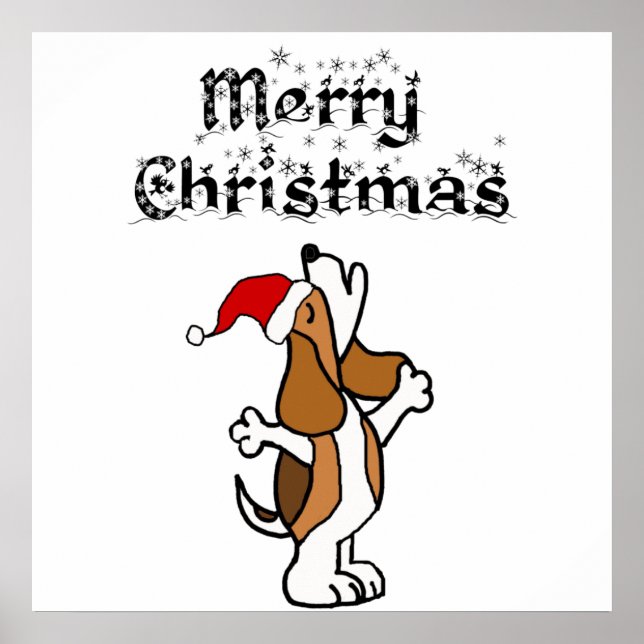 Póster Gracioso perro beagle canta Navidades Carols (Frente)