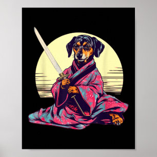 Póster Gracioso perro de Dachshund Wiener tatuaje japonés