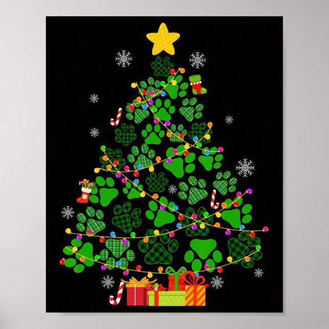 Póster Gracioso perro gato mira árbol de navidad navidad  (Frente)