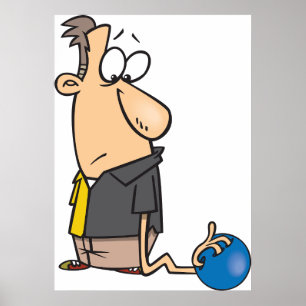 Póster Gracioso personaje de Bowler triste con boliche