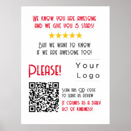Póster Gracioso Personalizado QR Code Business Logo Revie